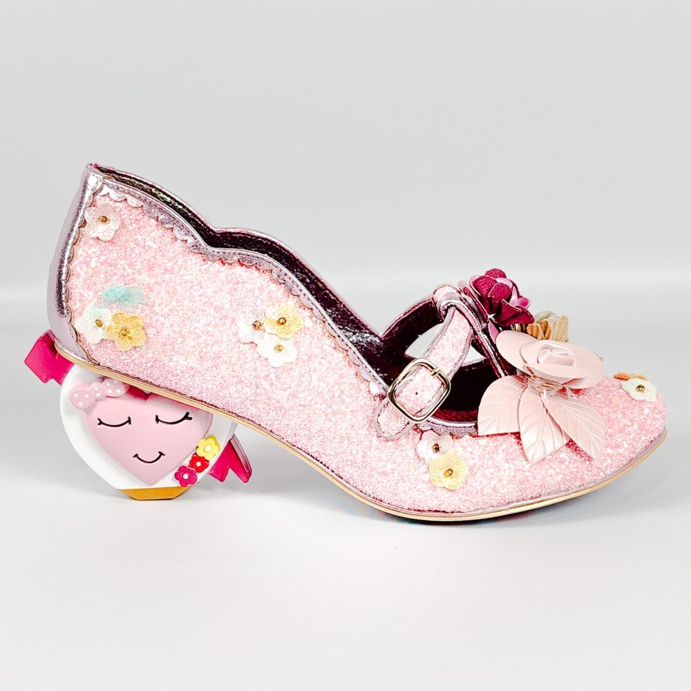 Irregular Choice Amare Pink Glitter Floral Heels – Size 39